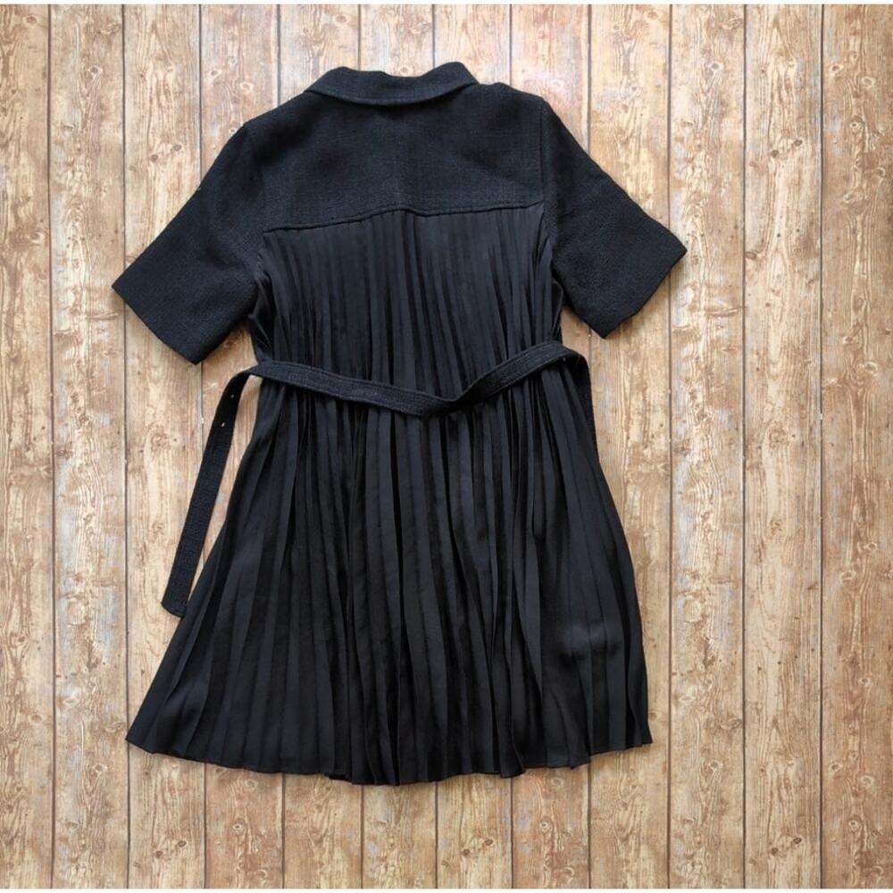 Sandro Nour Tweed Shirt Dress Short-Sleeve Dress in Two Materials -Black Size 40 - Picture 5 of 7